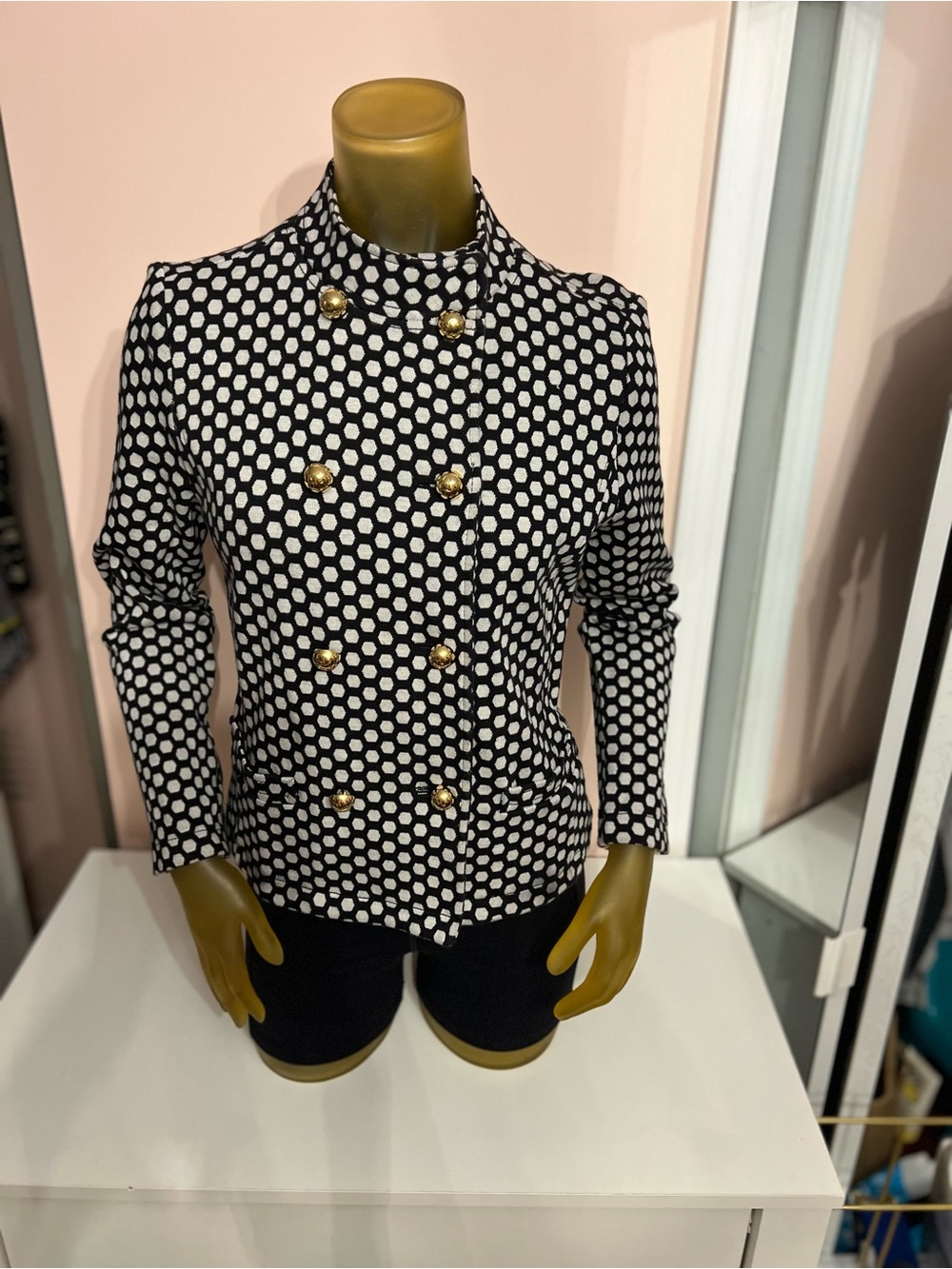 Liz Claiborne Black and White Polka Dot Double-Breasted Blazer - Picture 2 of 3